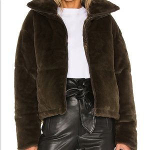 Apparis Billie Faux Fur Jacket Olive Green, L NWT